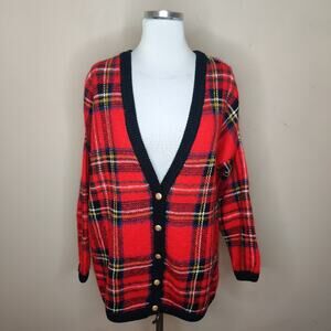 Cambridge Dry Goods Vtg Mohair Cardigan Plaid Preppy Holiday